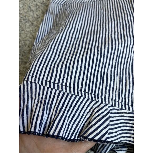 Trina Turk Rockin Ruffle Blue White Striped Shorts Size 2 Side Zip 4” Inseam - Picture 2 of 10